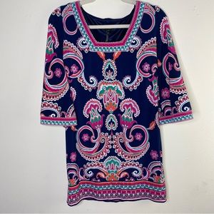 laundry Shelli Segal Los Angeles multicolored 3/4 bell sleeve dress womens Sz 6